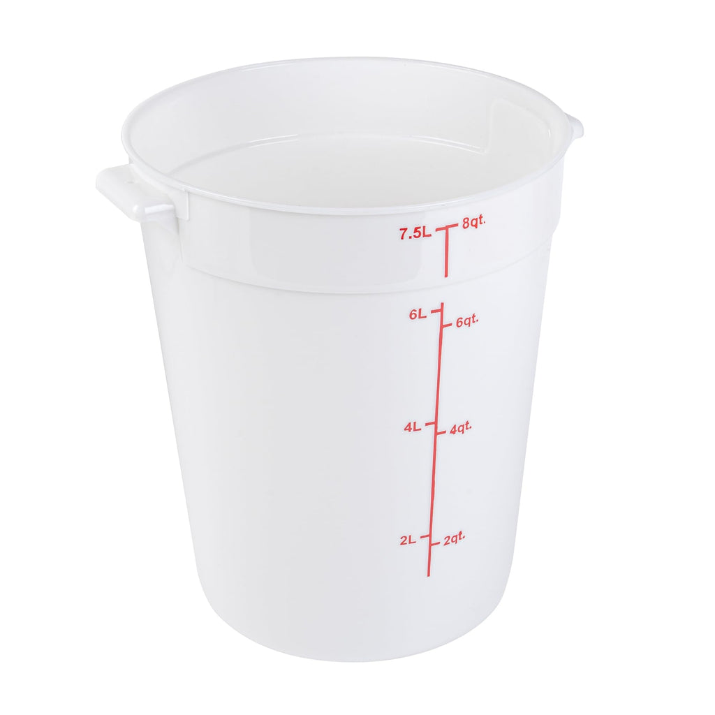 Restaurantware-Met Lux 8 Quart Food Storage Containers, 10 White Storage Containers - Lids Sold Separately, Red Volume Markers, Dishwashable Containers, Side Handles, For Storing Foods