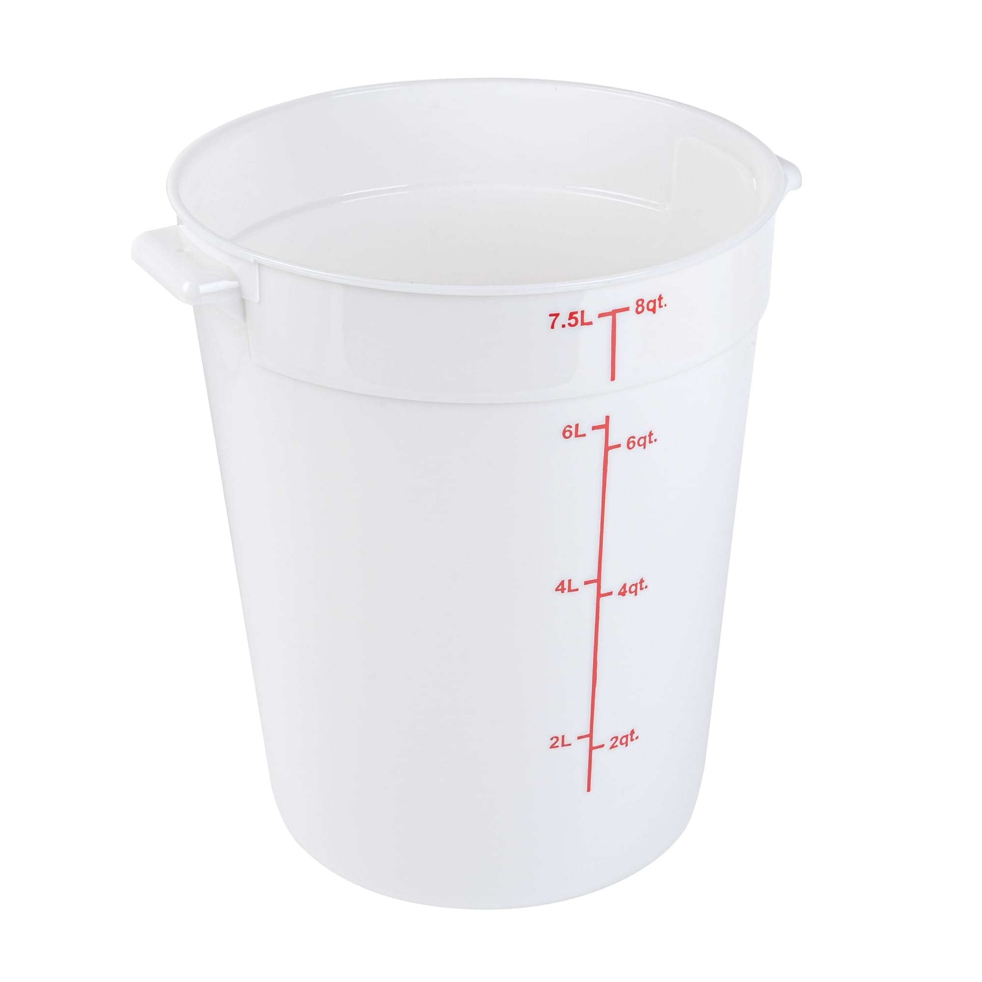 Restaurantware-Met Lux 8 Quart Food Storage Containers, 10 White Storage Containers - Lids Sold Separately, Red Volume Markers, Dishwashable Containers, Side Handles, For Storing Foods