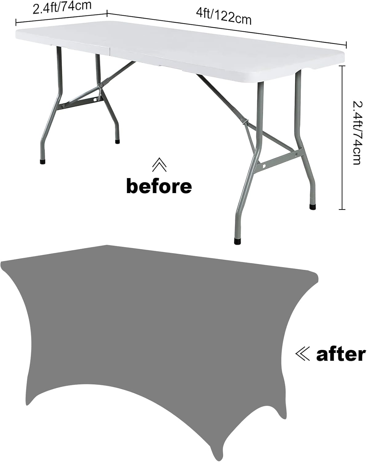 SuperO Waterproof Spandex Table Cover - Fitted Stretch Tablecloth for 4FT Tables | Black, Ideal for Events