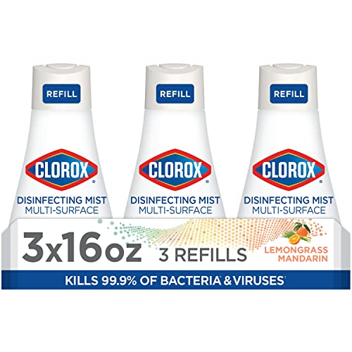 Clorox Disinfecting Mist, Lemongrass Mandarin, Household Essentials, 3 Refills, 16 Fl Oz Each