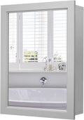 GOFLAME Bathroom Medicine Cabinet, Wall Mount Mirrored Storage Cabinets w/Single Door & Adjustable Shelf, Multipurpose Wooden Organizer for Hallway Living Room Bedroom, Grey