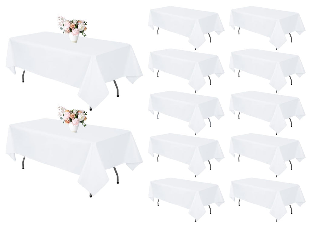 12 Pack White Tablecloth 60 x 102 Inch Rectangular Table Cloth for 6 Foot Rectangle Tables, Wrinkle Resistant Washable Polyester Fabric Table Covers for Wedding Party Banquet Buffet and Camping