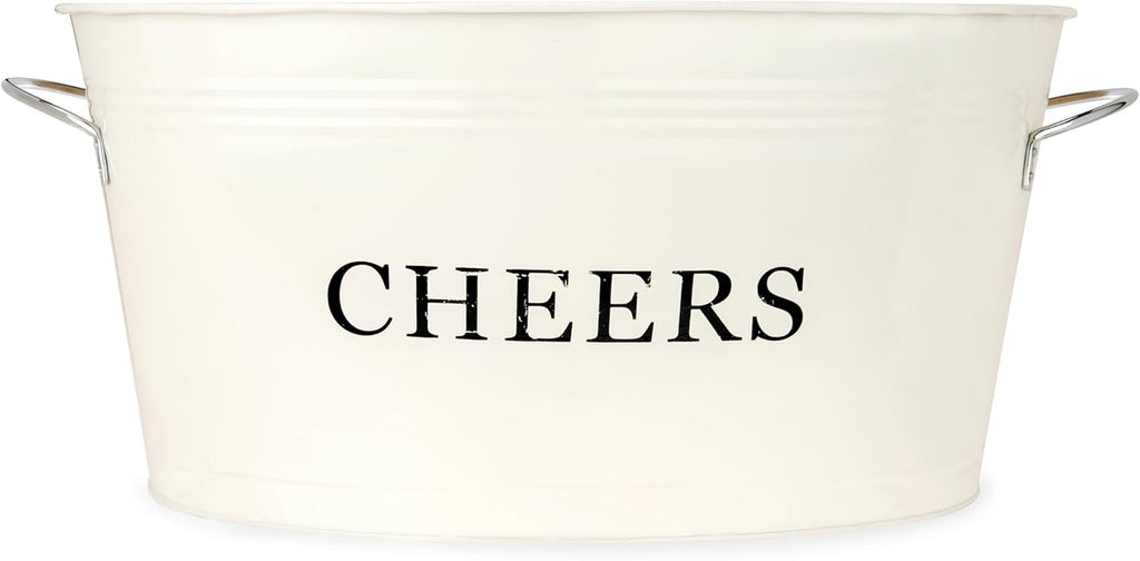 Twine Cheers Beverage Tub, Galvanized Tubs for Entertaining, Drink Buckets for Parties, Large Ice Tub and Gift Basket, Beer Buckets, Cream, 6.3 Gallons Set of 1