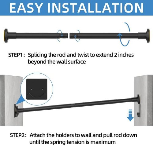 CorkLatta Adjustable Matte Black Shower Curtain Rod - 1 Inch Stainless Steel, 32 to 80 Inch, No Drilling