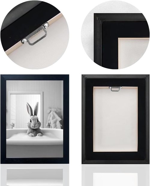 Farmhouse Wall Art | Black and White Cute Animal Canvas - Funny Rabbit in Bathtub Decor