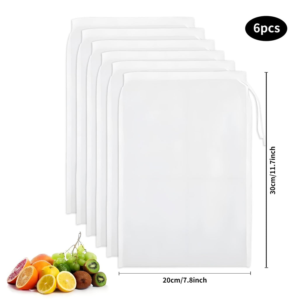 uadbau 6 Pcs Nut Milk Bag 12 x 8 Inch Yogurt Strainer 200 Mesh Cheese Cloth Bag for Straining Reusable Fine Mesh Strainer for Filtering Yogurt Juice Coffee Tofu Tea Cheese