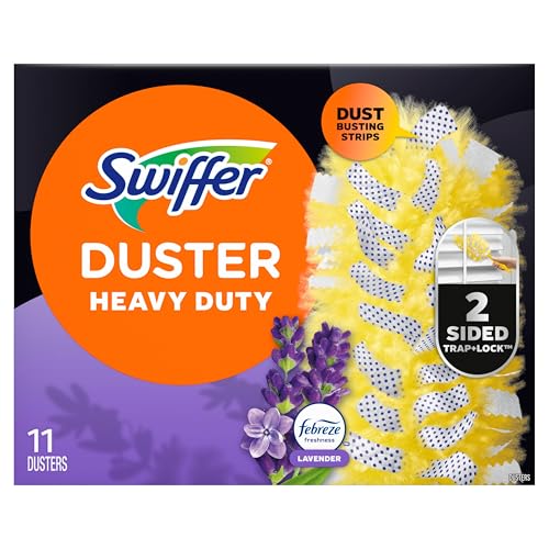 Swiffer Dusters Refill for Cleaning, Feather & Microfiber Duster Disposable Alternative, for Dusting Furniture, Blinds, Ceiling Fans, Walls, Helps Remove Allergens, Heavy Duty, Lavender, 11ct