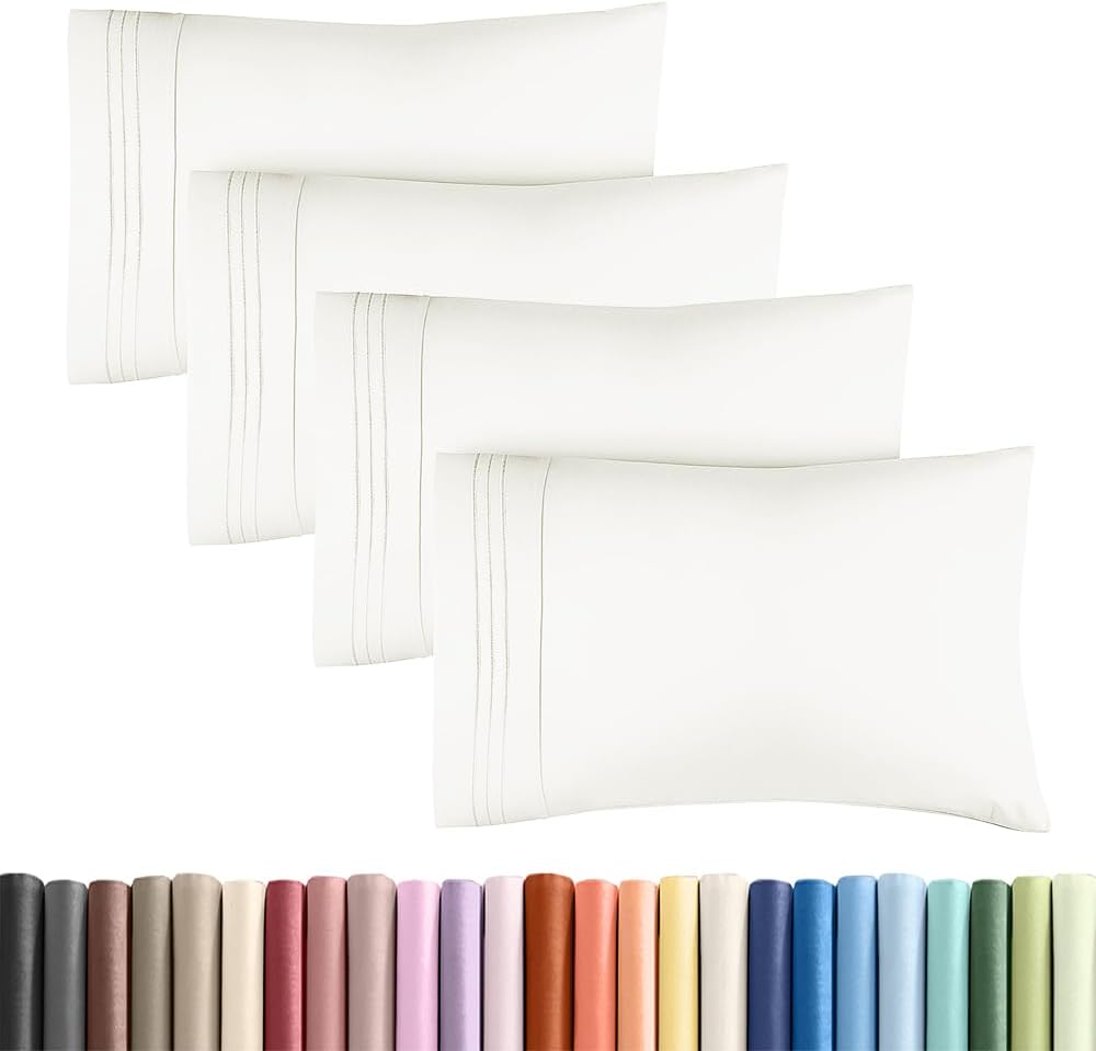 Skiennix Standard Pillow Cases Set of 4 - Ultra Soft Hotel Quality Covers - Machine Washable Antique White