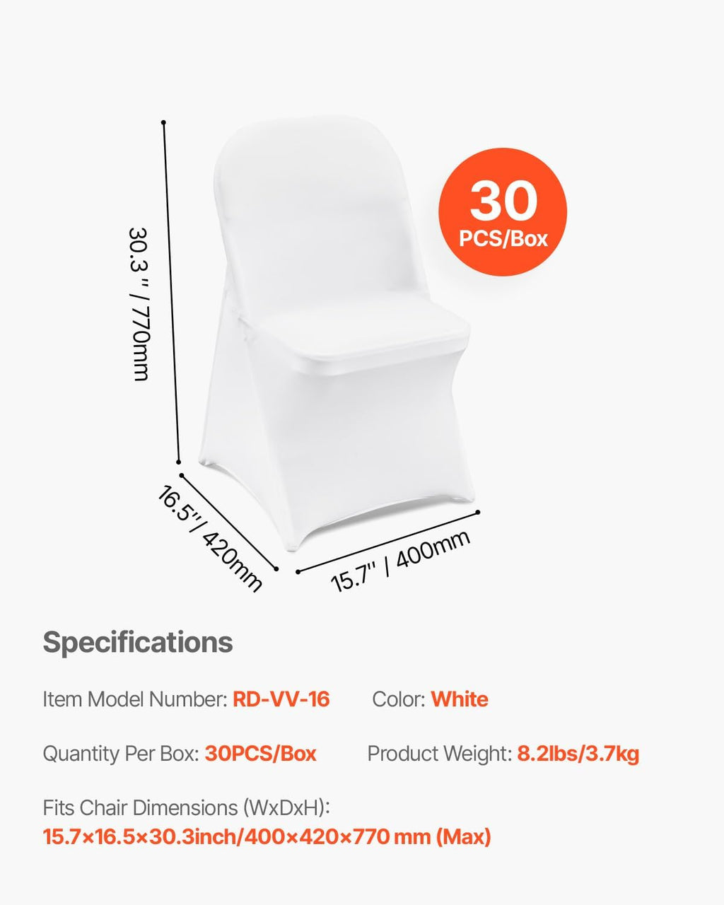 VEVOR 30 PCS White Folding Chair Covers - Elegant Washable Slipcovers for Weddings & Events