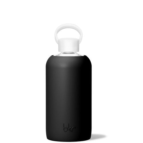 bkr - Big Smooth - Reusable Glass Water Bottle - Leakproof, Durable, Workout & Travel Friendly, Carrying Loop - Dishwasher Safe - Removable Silicone Sleeve - BPA Free - 1L (32 oz) - Jet