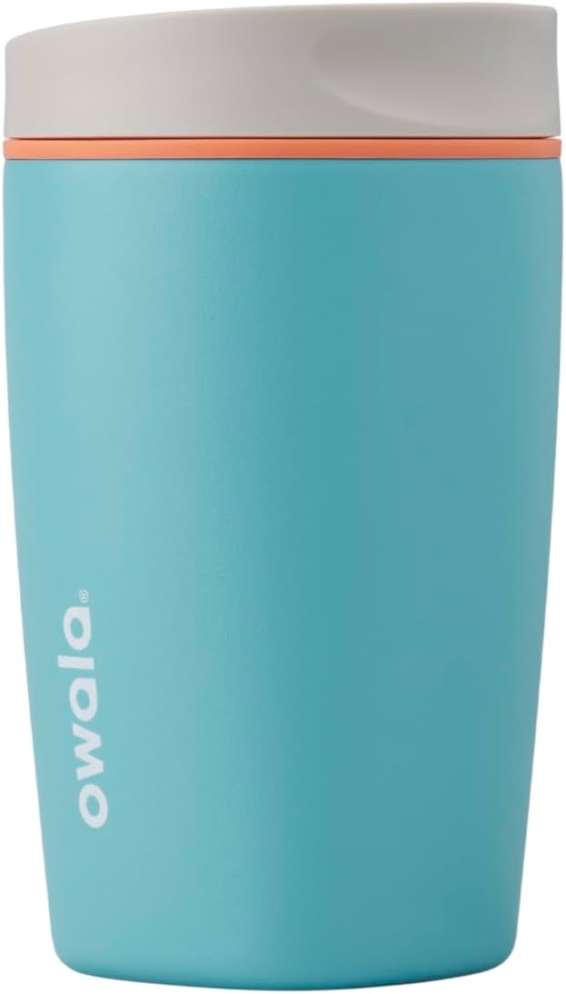 Owala SmoothSip Slider Insulated Coffee Tumbler - Reusable 12 oz Hot & Iced Mug | BPA Free, Grey/Blue