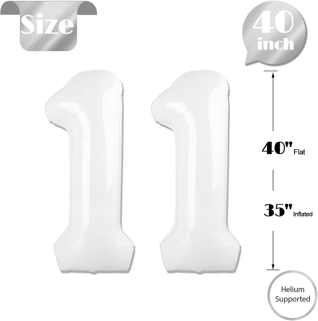 Translucent White Number 11 Balloon - 40 Inch Birthday Decoration for 11th Year Celebration