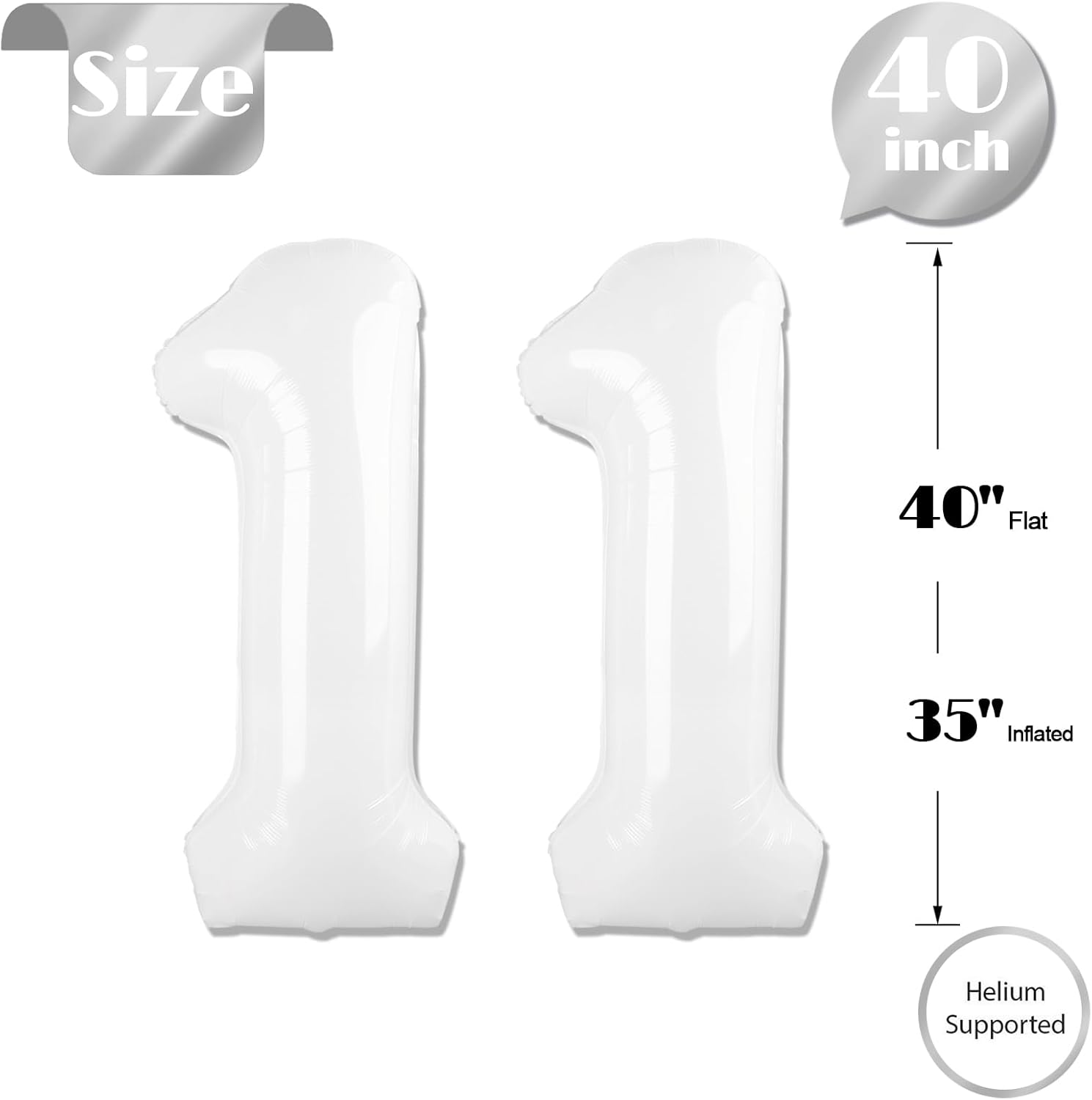 Translucent White Number 11 Balloon - 40 Inch Birthday Decoration for 11th Year Celebration