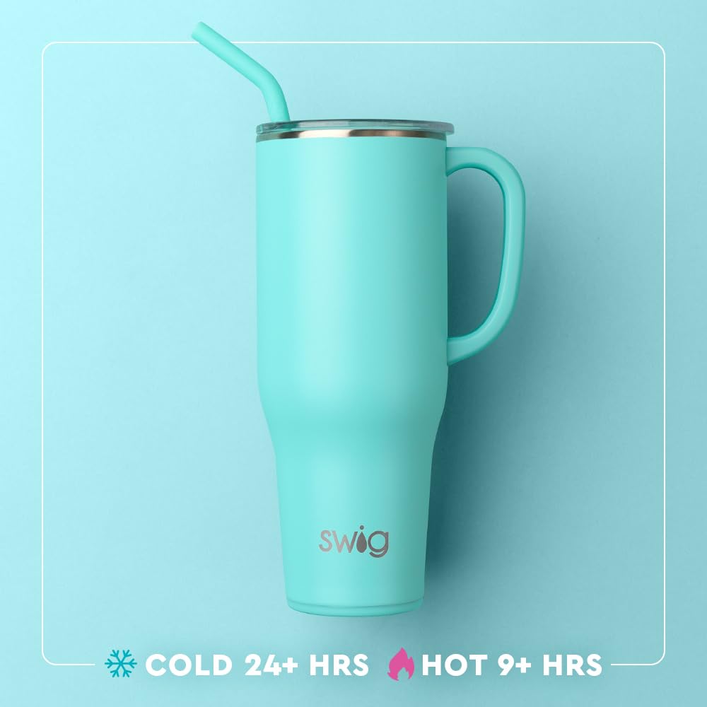 Swig Life 40oz Mega Mug, 40 oz Tumbler with Handle and Straw, Cup Holder Friendly, Dishwasher Safe, Extra Large Insulated Tumbler, Stainless Steel (Jungle Gym)