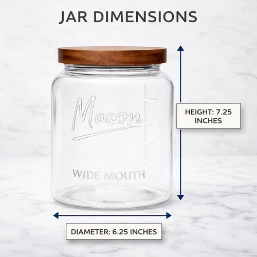 Kitchentoolz Half Gallon Glass Mason Jars with Airtight Push to Close Wooden Lids - Food Storage & Canning Jars with Measurement Markings - Pantry Containers for Flour, Sugar & Dry Goods - 64 oz (4pk)