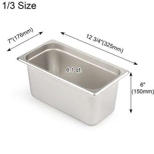 CURTA 6 Pack Anti-Jam Hotel Pans, 1/3 Size 6 Inch Deep, NSF Commercial 18/8 Stainless Steel Chafing Steam Table Pan, Catering Storage Metal Food Pan