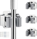 JAMEND Heavy-Duty Broom and Mop Holder - Wall-Mounted Organizer Rack for Garden Tools | Stainless Steel, Silver
