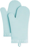 KitchenAid Ribbed Silicone Oven Mitts - 2-Pack Set, 7.5"x13", Stylish Mineral Water Color