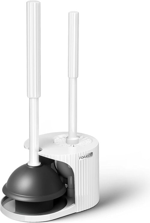 FORASTO Toilet Brush and Plunger Set - 2 in 1 Bathroom Cleaning Tools | Extended Handle, Pearl White, 20.8 Inch