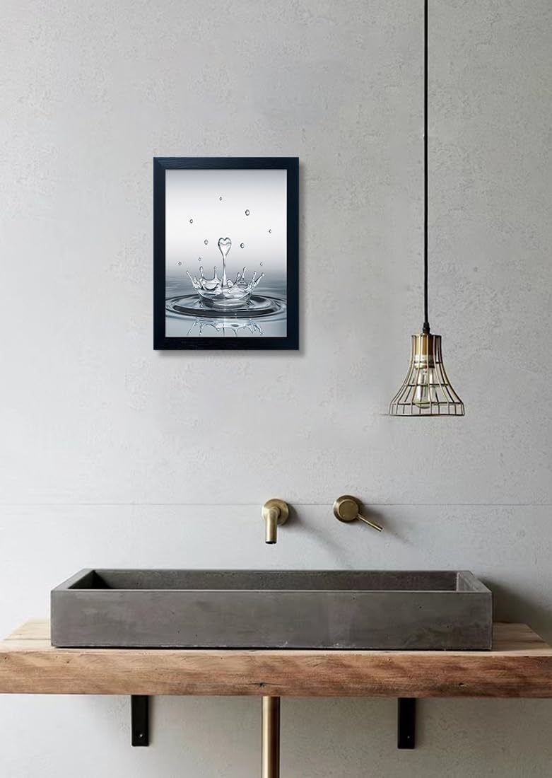 Skiennix Bathroom Wall Art - Modern Heart Water Drop Canvas Print | Black Framed Decor