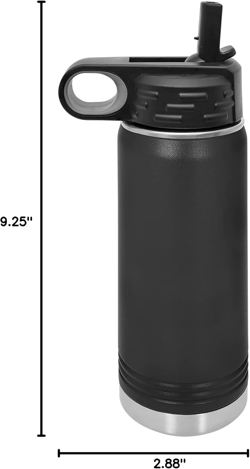 Polar Camel 20 Oz Stainless Steel Water Bottle - Flip Top Lid & Straw | Black Color
