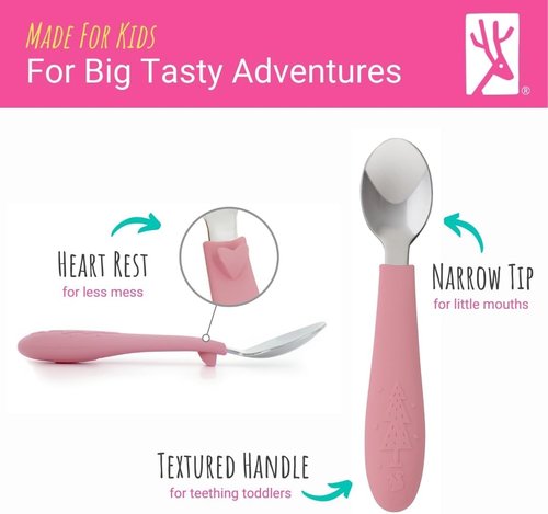 Elk and Friends Kids Silverware Set - Safe Silicone Handle Toddler Utensils | 6-Piece Stainless Steel Cutlery