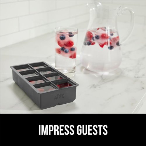 GORILLA GRIP Slow Melting Large Silicone Ice Cube Tray for Freezer, 2 Pack, Easy to Push 8 Giant Square Cubes, Use for Cocktails, Iced Coffee, Water Bottle, Frozen Puree, Kitchen Bar Essentials, Gray