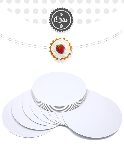 qiqee 9 Inch White Cake Boards Round 40-Packs Circles Rounds Base Food-Grade Cardboard Cake Plate(Thinner But Stronger)