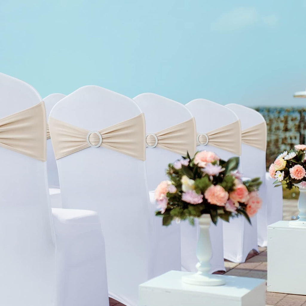 Babenest Spandex Chair Sashes Bows - 30PCS Premium Stretch Covers with Buckle Slider for Weddings | Champagne
