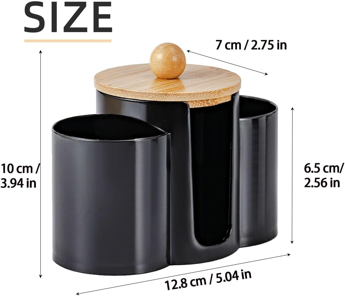 Q-Tip Holder by 3-in-1 | Premium Bathroom Organizer Canister with Dustproof Lid - Black