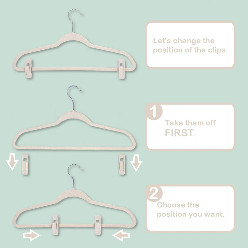 Trgowaul Velvet Hangers - Durable Clips for Thin Pants | 20-Pack in Beige