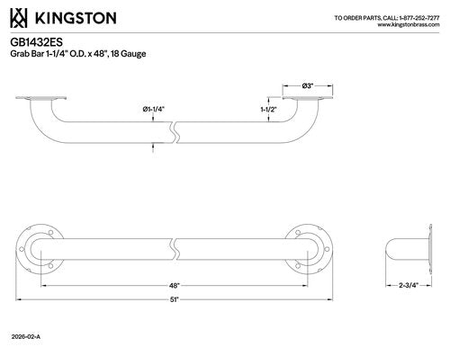 Kingston Brass GB1448ES Designer Trimscape Exposed Flange ADA 48-Inch Grab Bar with 1.25-Inch Outer Diameter, Stainless Steel