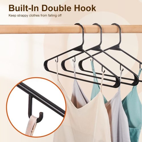 HOUSE DAY Black Plastic Hangers - Durable Space-Saving Clothes Hangers | 50 Pack for Shirts, Coats, Dresses