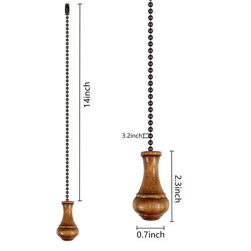 Dotlite 2Pack Retro Wooden Ceiling Fan Pull Chain Extender, 12in Decorative Fan String Pulls Extension,3mm Diameter Beaded Chain Pulls Ornaments with Connector