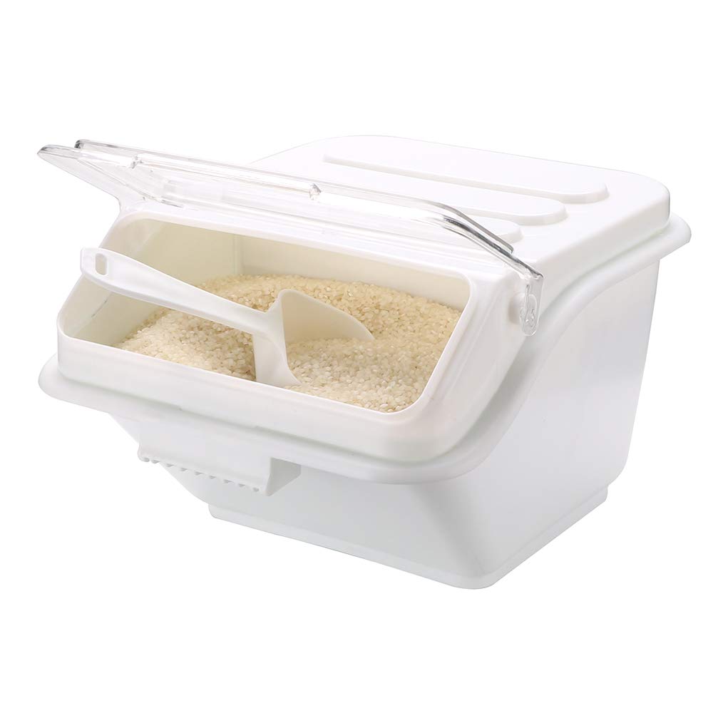 Restaurantware Met Lux 2.6 Gallon Ingredient Bin 1 With Lid Food Storage Bin - With Measuring Scoop Stackable White Plastic Commercial Flour Bin Easy Access For Kitchen Or Storage