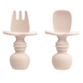 Bumkins Baby Utensils Set - Chewtensils Silicone Spoons & Fork for Self-Feeding | Soft Practice Tools for Babies 6+ Months - Sand Beige