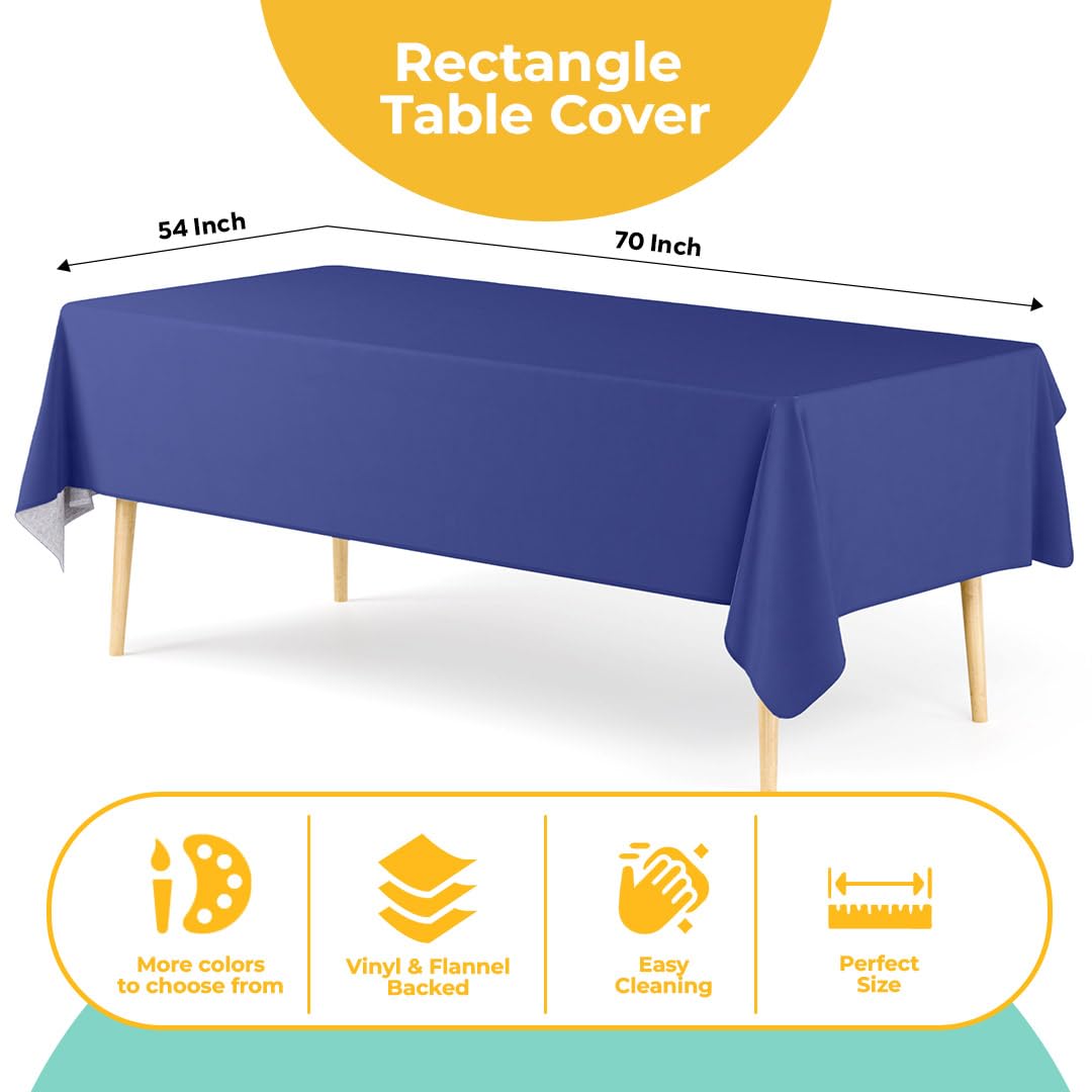Exquisite Blue Vinyl Tablecloths - 54 in. X 70 in. - Pack of 3 Rectangle Tablecloths with Flannel Backing - Plastic, Reusable & Waterproof