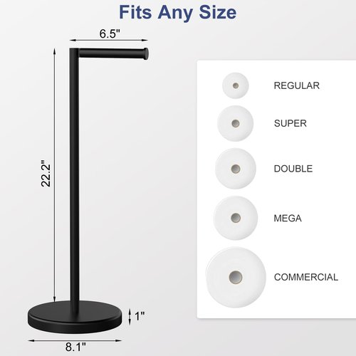 Matte Black Toilet Paper Holder Stand - Free Standing Stainless Steel Design | Holds 4 Rolls, 22.2" H