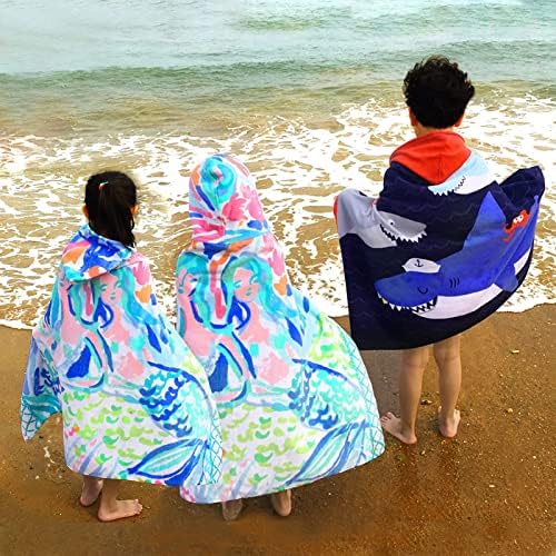 BANGSAUR Kids Hooded Beach Towels, 100% Cotton 50x30 inches Bath Pool Towel Wrap, Toddlers Boys 3-12 Years Coverup Fire Truck