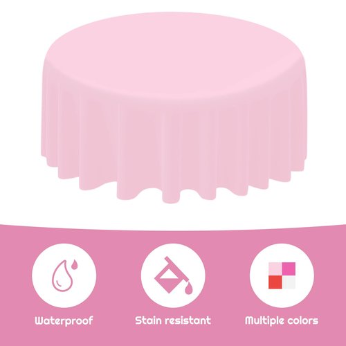 YEXEXINM 12 PCS Valentine's Day Plastic Tablecloth for Round Tables, 84 Inch Valentines Day Disposable Round Tablecloths, Pink Waterproof Table Covers for Valentines Day Wedding Anniversary Decor