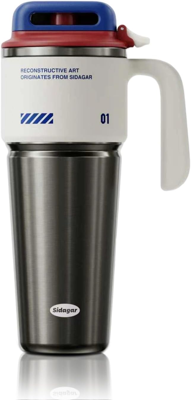 Skiennix 32 Oz Insulated Tumbler - Large Gamer Mug with Handle & Push-Button Lid | Arctic White Combo