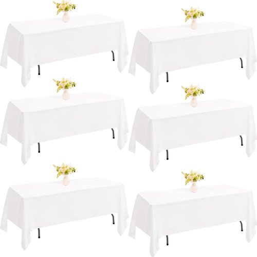 JALANCY 6 Pack Rectangle White Table Cloth Bulk Washable Polyester Table Cover for Wedding Dining Table Buffet Parties Banquet Decoration（60x102Inch, White）