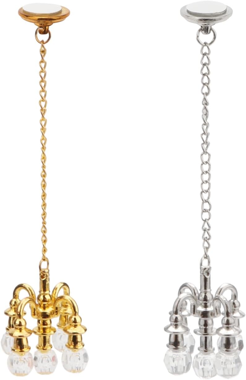 Skiennix Dollhouse Miniature Chandelier - 1:12 Scale Crystal Pendant Light | 5-Head Luxury Ceiling Lamp (Gold)