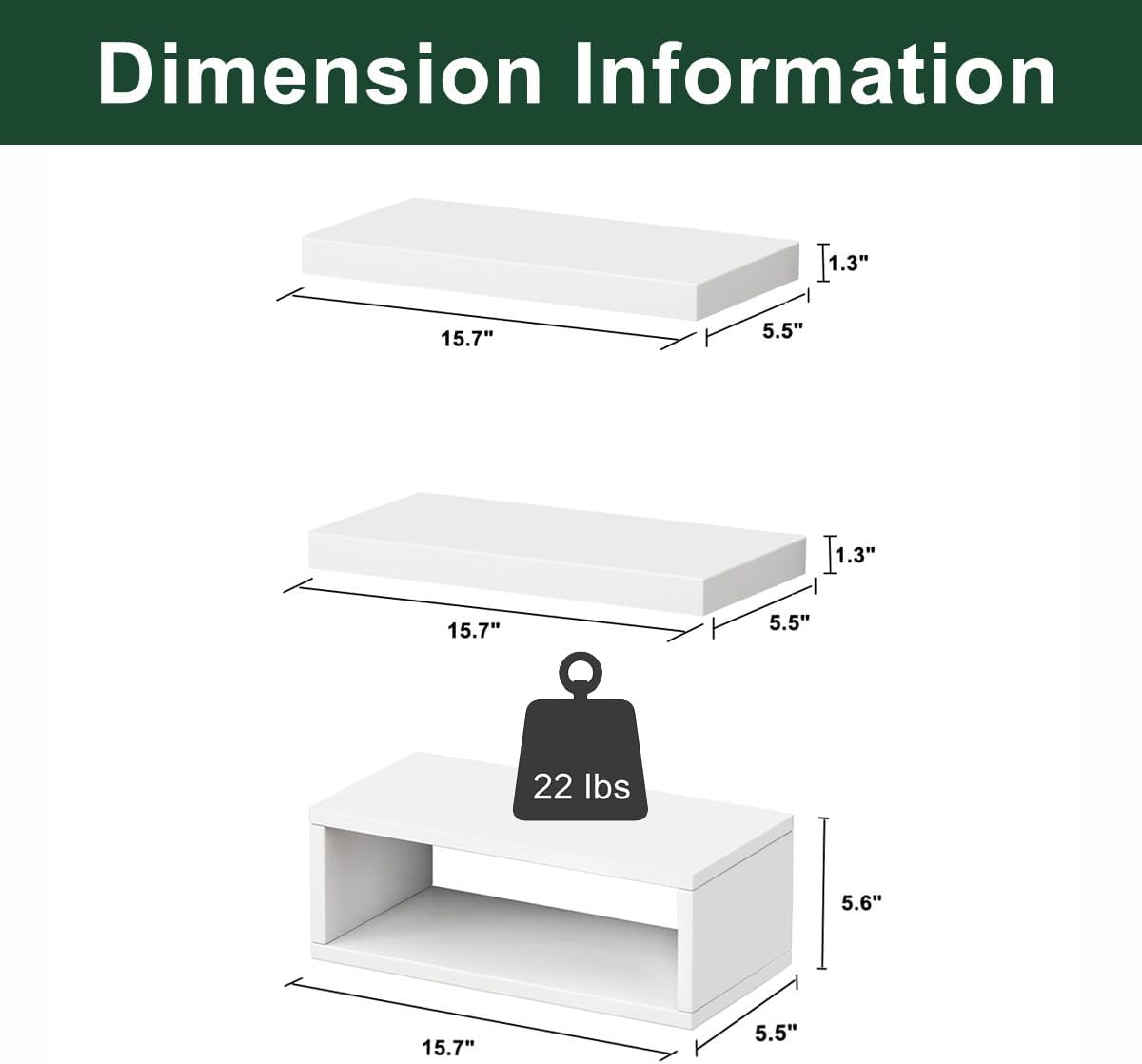 RANK Bathroom Shelves - Wall Mounted Floating Toilet Paper Storage | Set of 3 White 16-Inch Decor