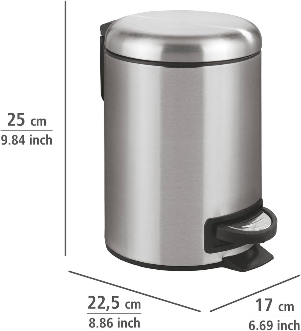 WENKO Stainless Steel Small Trash Can - Pedal Bin with Lid & Removable Inner Bucket | 0.79 Gal, Silver