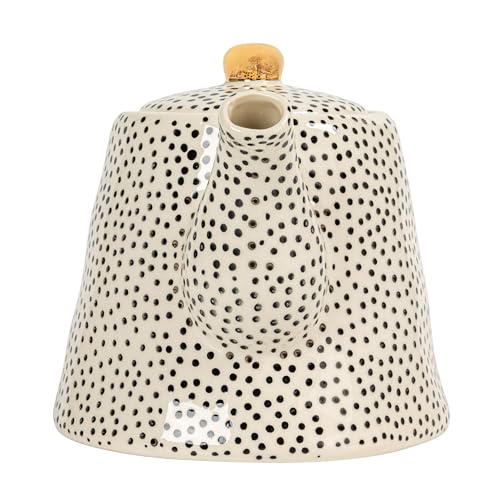 White Stoneware Teapot with Black Speckles & Gold Electroplating