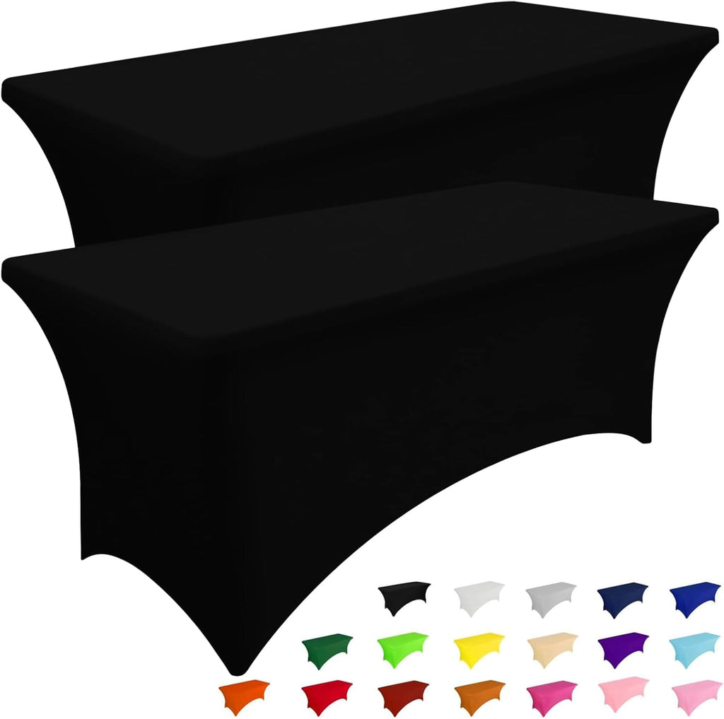 Smiry Spandex Table Cloth - 2 Pack Elastic Fitted Stretch Covers | Washable & Wrinkle-Free (Black, 48"x30"x30")
