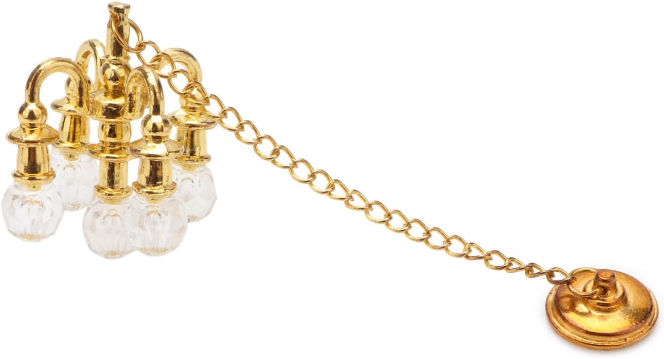 Skiennix Dollhouse Miniature Chandelier - 1:12 Scale Crystal Pendant Light | 5-Head Luxury Ceiling Lamp (Gold)