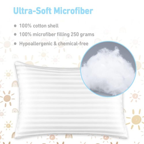 Babebay Toddler Pillow - 13x18 Machine Washable Kids Pillow with Case | Perfect for Travel - Sunshine Rainbow