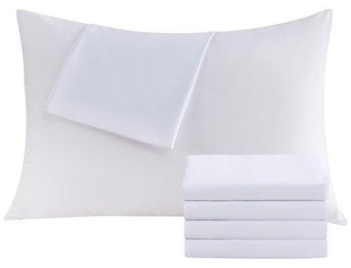 White Pillowcases Queen 4 Pack, 20x30 Pillow Cases with Envelope Closure, Soft Plain Brushed Microfiber Covers Breathable Wrinkle-Resistant